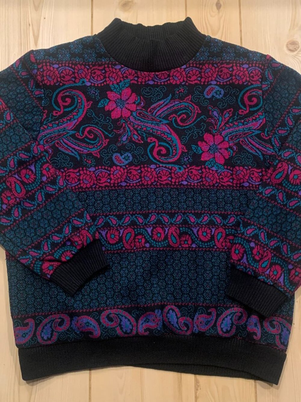 Vintage 80s Cricket Lane Paisley Shoulder Pads Retro Grandma Knit Sweater M